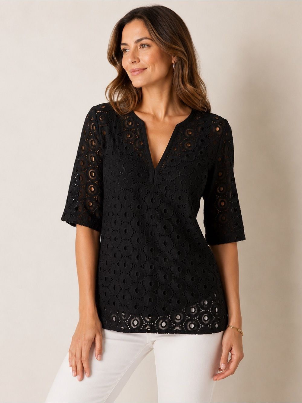 Jordan Taylor Cotton Black Eyelet Swimsuit Cover Up Tunic Size L